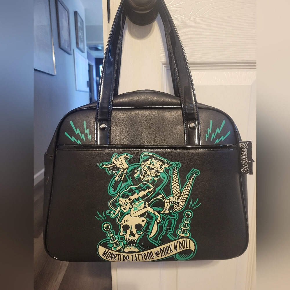 Sourpuss Black Handbag with Tattoo Graphic